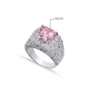 925 Sterling Silver Cluster Ring Coeur Forme Pierres Rose Quartz CZ Bijoux En Gros Bijoux Faits À La Main - Product Image 2