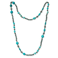 Collier noué en perles rondes de pierres naturelles (Agate Mousse, Bronzite, Synthétique Turquoise, Perles de Fer Noir) - Vente en gros usine