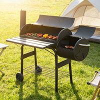 Barbecue compact pliable en acier à bois avec fumoir et porte-outils pour le camping et les voyages en plein air