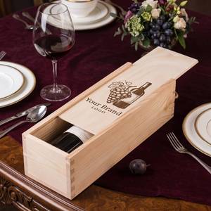 Boîte cadeau en bois pour bouteille de vin individuelle, vente en gros, artisanat en bois fait main, caisse à vin en pin, boîte cadeau pour vin en bois. - Product Image 3