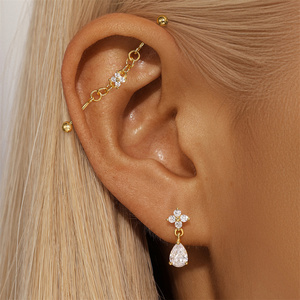 Boucles d'oreilles pendantes en argent sterling S925 plaqué or, forme goutte d'eau, marquise, carrée irrégulière, pétale, avec zircon cubique, pour femme - Product Image 6