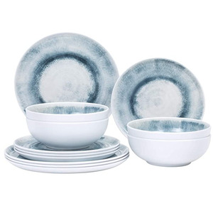 Vajilla de melamina, conjunto de vajilla de ondas azules para exterior/interior, servicio de colección para el hogar para 4, 12 piezas - Product Image 3