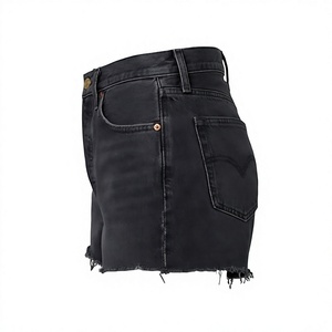 Shorts en jean taille haute sexy et respirants pour femme, noirs, 100 % coton, coupe droite, décontractés, effet usé, ajustement régulier, pour l'été - Product Image 2