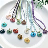 Collier pendentif disque en quartz rose et œil de tigre plaqué or 18 carats fait main, pierre naturelle de guérison avec zircon pavé