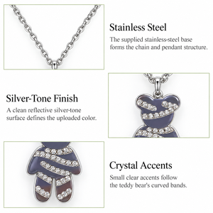 Collier pendentif ours en cristal, chaîne fine en acier inoxydable argenté, bijoux avec accents transparents - Product Image 2