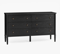 Commode vintage française en chêne noir à 6 tiroirs, large commode avec poignées en laiton, meuble de rangement pour chambre à coucher ou salon