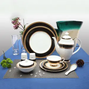 P & T Royal Ware Fabrik Großhandel Restaurant Hotel Keramik Bone China Gold Geschirr Set