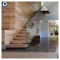 Escalier droit flottant de luxe en bois Prima Fancy avec éclairage LED, bois massif et fer, antidérapant pour maison et villa