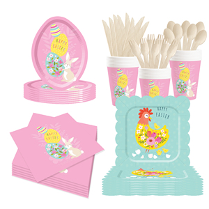 DAMAI Nuevo Diseño con Temática de Pascua, con Conejo y Pollo, Juego de Vajilla Desechable de Papel para Fiestas de Cumpleaños, Platos, Servilletas y Vasos para Pascua - Product Image 2