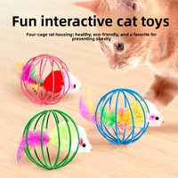 Jouet sphérique pour chat en fer forgé avec rat en peluche et plumes multicolores, pour le soulagement du stress, le nettoyage des dents et l'exercice des chatons