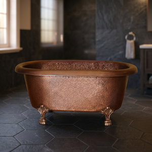 Bañera Ovalada de Cobre Martillado con Patas, Bañera de Cobre Antigua de Lujo para Casa u Hotel - Product Image 3