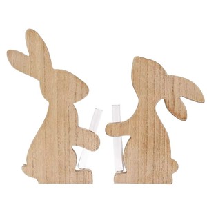 Easter Bunny Wooden Decor Stand Natural Wood Rabbit Flower Vase Indoor Easter Decoration 13x24x2cm And 14.3x18.5x2cm - Product Image 5