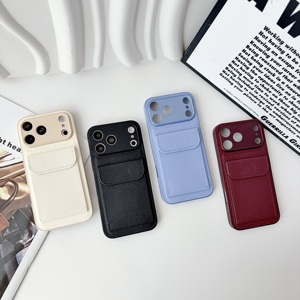 Funda Protectora para Lentes con Acabado Esmerilado para iPhone 13 14 15 16 17 18 Pro Max, Textura Litchi, Cuero PU, Ranura para Tarjetas - Product Image 1