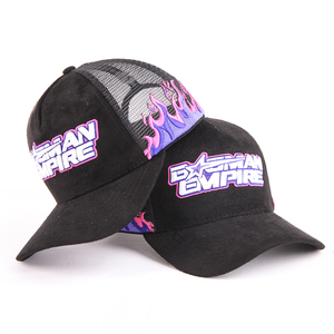 Tùy Chỉnh Ngọn Lửa Thêu Vá Hat Người Đàn Ông Gorras Thể Thao Trucker Cap Lửa Lưới Da Lộn Trucker Mũ - Product Image 2