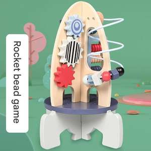 Giocattoli Educativi Montessori Multifunzionali in Legno a Forma di Razzo con Perline da Avvolgere per Bambini - Product Image 3