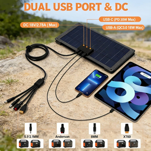 Chargeur solaire pliable 50W avec 3 ports de sortie (USB-A/USB-C/DC), efficacité 23%, noir/camouflage pour le camping, la randonnée, les camping-cars et les activités de plein air - Product Image 4