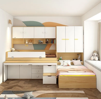 Lit superposé pour enfants avec armoire intégrée, meuble latéral multifonctionnel, lit de rangement, design minimaliste moderne, bois massif
