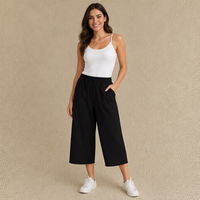 Pantalon Baggy Noir Femme Taille Élastique 7/8 Coupe Large Cropped avec Ourlet Brut et Poches – Vêtements de Créateur
