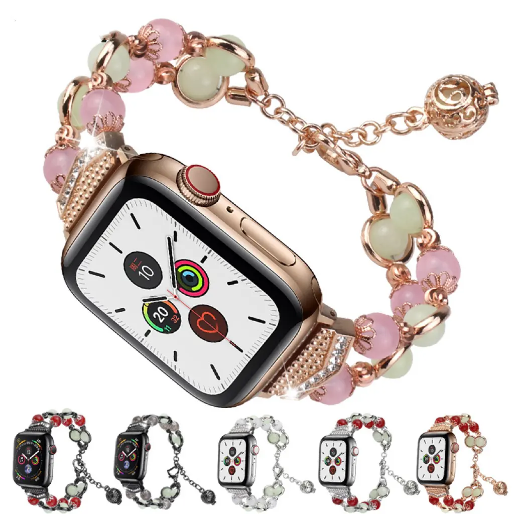 Bracelet de montre de luxe pour bracelet de montre appl bracelet de perles lumineuses ultra en métal pour femme avec 38/40/41mm et 42/44/45/49mm