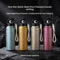 Bouteille d'eau isotherme en titane pur avec logo personnalisé, 580 ml, couvercle à ouverture rapide, sans BPA, gourde de sport pour l'extérieur