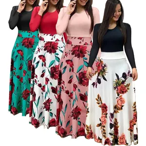 Dames Lente Print Plus Size Bloemen Lange Mouwen Goedkope Elegante Casual Vrouwen Jurken