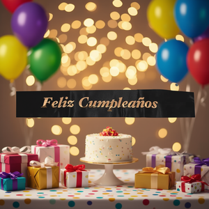 Écharpe d'anniversaire noire avec lettres or rose, décoration élégante pour fête, lot de 12 pièces - Product Image 3