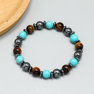 Commercio all'ingrosso nuovi braccialetti di perline di ematite per terapia magnetica con <span class=keywords><strong>occhi</strong></span> di <span class=keywords><strong>tigre</strong></span> naturale turchese blu da 8MM per donna uomo - Product Image 2