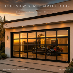 <span class=keywords><strong>Porte</strong></span> <span class=keywords><strong>de</strong></span> <span class=keywords><strong>garage</strong></span> sectionnelle automatique avec panneaux en verre pleine vue, cadre en aluminium noir, pour usage résidentiel et commercial, vente en gros, usine - Product Image 1