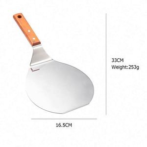 Pala para Pizza Redonda de Acero Inoxidable, Bandeja para Servir Pasteles y Pizzas, Pala Metálica para Pizza con Mango de Madera - Product Image 5