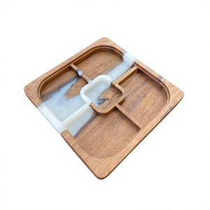 Designer Crystal River <b>Epoxy</b> Resin Wooden Serving Tray with Elegant Gold Metal Handles for Dining <b>Table</b>, Ottoman & Coffee - Product Image 1