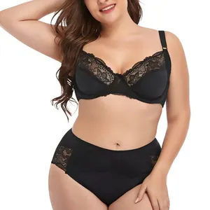 Damen Bra lette große Tasse Full Coverage Under wire Ungefütterte Minimizer Lace Bra Sets