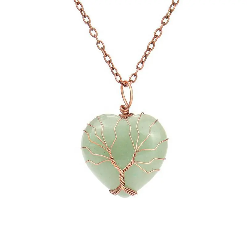 Pendentif de guérison vert Aventurine coeur arbre pendentif de charme spirituel Reiki cristal améthyste énergie pendentif pour bijoux unisexe