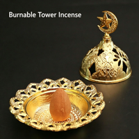 Diffuseur d'arômes miniature en métal doré de style arabe du Moyen-Orient avec motif coriandre pour la décoration de la maison