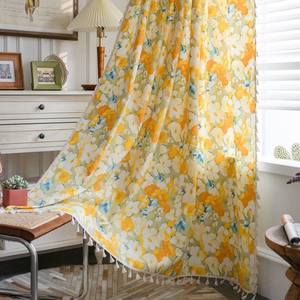 Algodón Lino Floral <span class=keywords><strong>con</strong></span> borlas Pintura al óleo CurtainThick Blackout Cortinas para sala <span class=keywords><strong>de</strong></span> estar American Vintage Drape Dormitorio Cenefa - Product Image 1