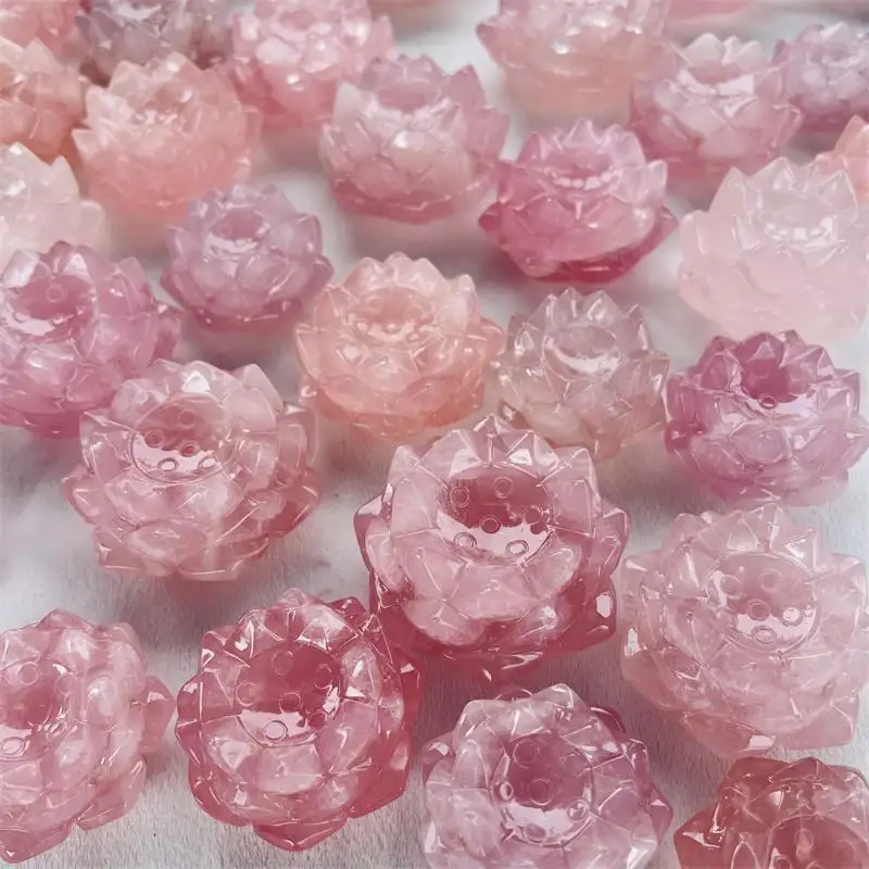 Natürliche hochwertige heilende Rosenquarz kristall blume, die Reiki rosa Kristall lotus für Meditations dekoration schnitzt
