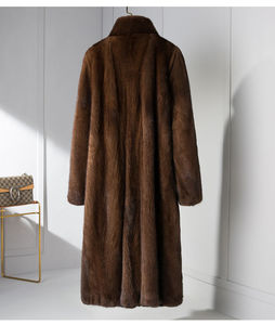 Autumn and Winter Women's Genuine <strong>Mink</strong> Brown Fur Trench <strong>Coat</strong> Long Loose Waterproof with Cotton Filling and Zipper Closure - Product Image 2