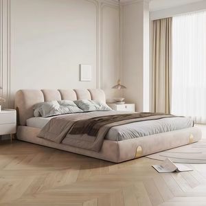 Cama Dune Minimalista Moderna, Cama Doble de Lujo Personalizada, Cama Tapizada con Textura de Arena para Dormitorio - Product Image 1