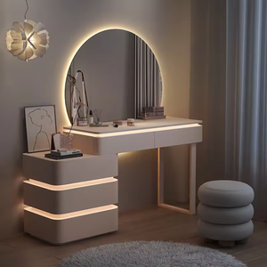 <span class=keywords><strong>Tocador</strong></span> <span class=keywords><strong>Moderno</strong></span> y Sencillo de Estilo Crema <span class=keywords><strong>con</strong></span> Panel de Madera Maciza, <span class=keywords><strong>Espejo</strong></span> Iluminado y Estación de Maquillaje Integrada para Dormitorio - Product Image 4