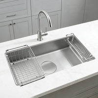 Évier de cuisine en acier inoxydable 304 fait main, à cuve unique, à encastrer, avec surface noire mate, pour une utilisation en cuisine agricole