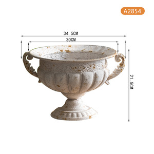 Vase à fleurs séchées en fer forgé antique, photographie de studio, ancien ornement décoratif, forme de trophée romantique français, style campagnard américain - Product Image 4