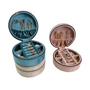 Round Quilted Velvet Jewelry <b>Box</b>, Zippered Portable Organizer for Rings, <b>Earrings</b> & Small Jewelry - Product Image 2