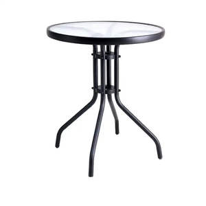 Tavolino Rotondo da Giardino con <span class=keywords><strong>Vetro</strong></span> Effetto Onda, Struttura in Metallo e Ferro, Tavolo da Esterno - Product Image 4