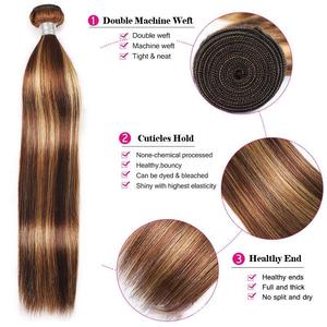 Extensiones de Cabello Humano Liso P4/27, 30-32 Pulgadas, para Mujeres <span class=keywords><strong>Negras</strong></span>, Paquetes de Cabello Liso Brasileño de Color Marrón - Product Image 4