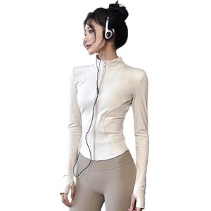 Wholesale new slim fit <b>yoga</b> <b>jacket</b> women's long sleeved stand up collar zipper quick drying fitness sportswear - Product Image 1