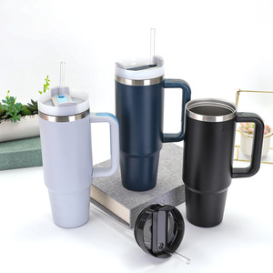 Gobelets à café à double paroi isolés 2025 Offre Spéciale Gobelet à tasse en acier inoxydable de 40oz avec poignée en paille - Product Image 1