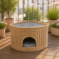Vente en gros de lits pour animaux de compagnie multifonctionnels 2-en-1 en osier naturel tressé à la main, modernes et solides, utilisables comme ottoman, table d'appoint et panier pour chiens et chats