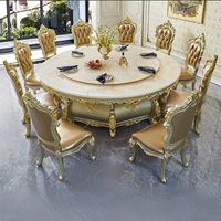 Ensemble de table à manger rotative en bois massif sculpté de style européen pour hôtel et villa, usage commercial