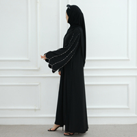 Abaya Noire de Luxe Loriyya 2025 de Dubaï pour Femme, Robe Musulmane Cardigan Perlé Diamant, Abaya Ouverte sur le Devant, Vêtement Islamique