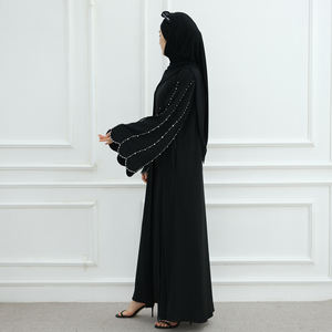 Abaya de Luxe <span class=keywords><strong>Noire</strong></span> Dubaï Loriya 2025 pour Femme Musulmane, <span class=keywords><strong>Robe</strong></span> Islamique Cardigan Ouvert à l'Avant avec Perles de Diamant - Product Image 4