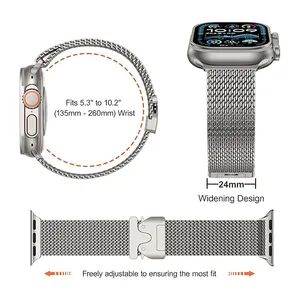 Tali Jam Titanium Milanese Mesh Original untuk Apple Watch Ultra <span class=keywords><strong>2</strong></span> 49mm, Tali Jam Adjustable untuk Apple Watch 46mm 45mm 44mm 42mm - Product Image 3